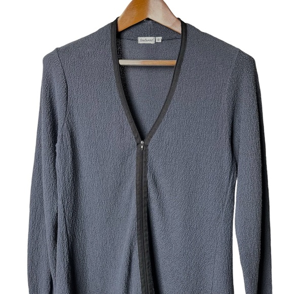 Textures Size 0 Full Zip Longline Cardigan Cotton Jacket Made in USA Blue Gray - Picture 2 of 9
